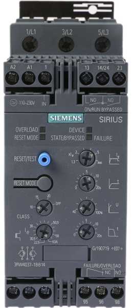 Siemens švelnaus paleidimo 3 fazių 200-480VAC 63A 30kW/400V Uc=110-230V AC/DC S2 (3RW4037-1BB14)