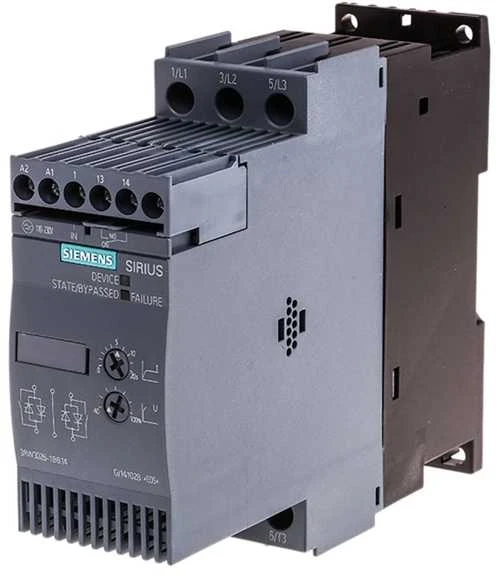 Siemens Švelnus paleidiklis, 3 fazių, 200–480 V kintamoji srovė, 25 A, 11 kW / 400 V, Uc = 110–230 V kintamoji / nuolatinė srovė, S0 (3RW3026-1BB14)
