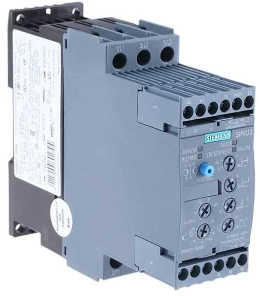 Siemens Švelnus paleidiklis, 3 fazių, 200–480 V kintamoji srovė, 32 A, 15 kW / 400 V, Uc = 24 V kintamoji / nuolatinė srovė, S0 (3RW4027-1BB04)