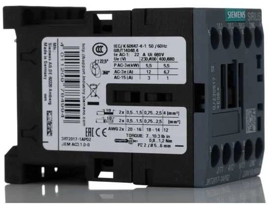 Siemens maitinimo kontaktorius 12A 3P 230V AC 0N 1R S00 (3RT2017-1AP02)