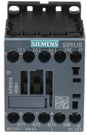 Siemens maitinimo kontaktorius 12A 3P 24V DC 0N 1R S00 (3RT2017-1BB42)