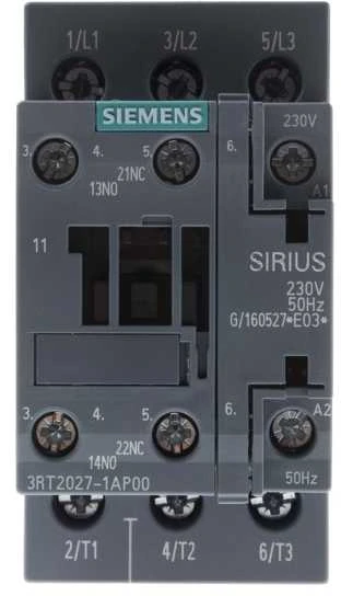„Siemens“ galios kontaktorius 32A 3P 230V DC 1NO 1NC S0 (3RT2027-1AP00)