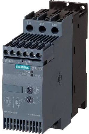 Siemens Švelnus paleidiklis, 3 fazių, 200–480 V kintamoji srovė, 38 A, 18,5 kW / 400 V, Uc = 24 V kintamoji/nuolatinė srovė S0 (3RW3028-1BB04)