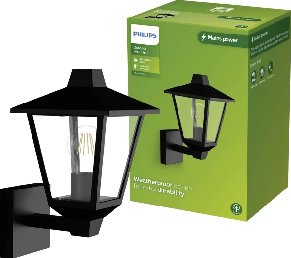 Sieninis šviestuvas Philips Kinno Wall Lights 25W E27 No-bulb, Outdoor wall lighting, Juodas, Metal, IP44, Garden, Patio, I