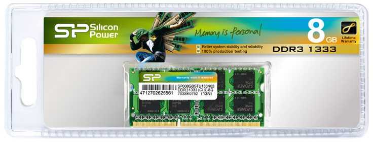 Nešiojamo kompiuterio atmintis Silicon Power DDR3 8GB 1600MHz CL11 SO-DIMM 1.35V Low Voltage