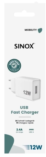 Sinox 230 V USB-A įkroviklis 12 W. Baltas