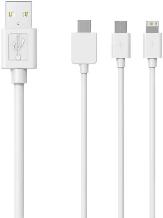 Sinox Beslag Kabelis USB Sinox 3 w 1 kabelis su Lightning, USB C i Micro USB. 1m. Baltas (SOE04960)