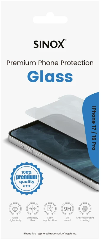 Sinox Beslag Sinox apsauginis stiklas iPhone 17 / 16 Pro, Apple, Apple iPhone 16 Pro, Apple iPhone 17, atsparus įbrėžimams, permatomas, 1 vnt.