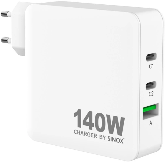 Sinox Beslag Sinox PRO 230V įkroviklis 140 W 2x USB-C 1x USB-A, baltas