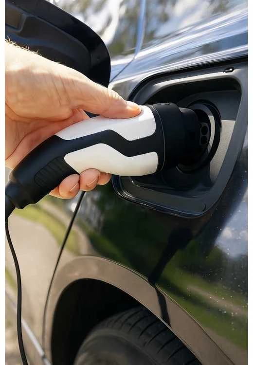 Elektromobilio įkrovimo kabelio jungtis naudojimo metu