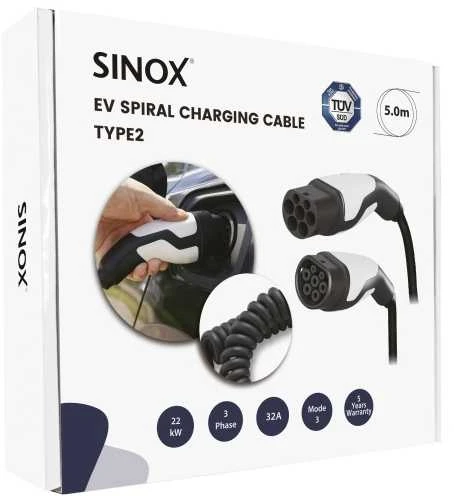 Sinox įkrovimo laidas - pakuotė su techniniais parametrais