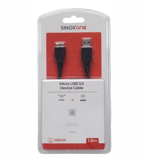 Sinox Vienas USB A - Micro USB 3.0 kabelis. 1,8 m. Juoda
