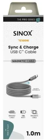 Sinox PRO USB C 2.0 magnetinis kabelis. 1 m. Pilkas.