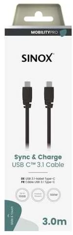 Sinox PRO USB C 3.1 kabelis. 3 m. Juodas