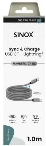 Sinox PRO USB C į Lightning magnetinis laidas. 1 m. Pilkas.