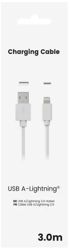 Sinox USB A–Lightning laidas. 3 m. Baltas.
