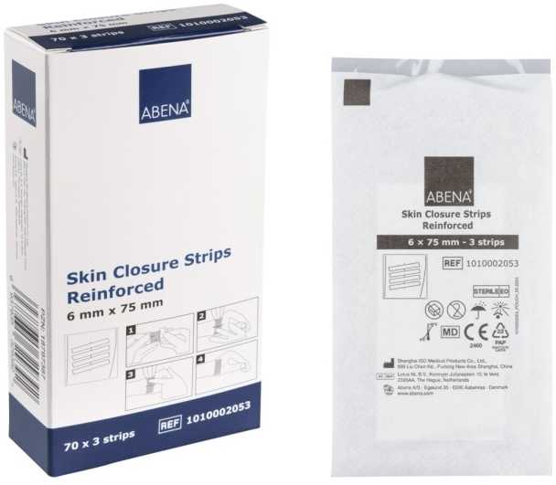 ABENA lipnus tvarstis 75x6 mm baltas, sustiprintas, juostelės po 3 vnt., be latekso, sterilus