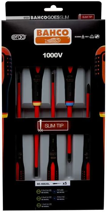 Bahco Izoliuotų atsuktuvų rinkinys ERGO™ slim 5 vnt - PZ1/2; SL3,0/4,0/5,5 – 1000V VDE