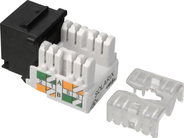 Solarix Cut-in Keystone CAT5E UTP RJ45 juodas gnybtų blokas 90° SXKJ-5E-UTP-BK-90