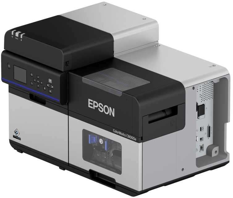 Etikečių spausdintuvas Epson Epson ColorWorks C8000e (MK), Inkjet, 600 x 1200 DPI, 300 mm/sec, Wired & Wireless, Juodas, Pilkas