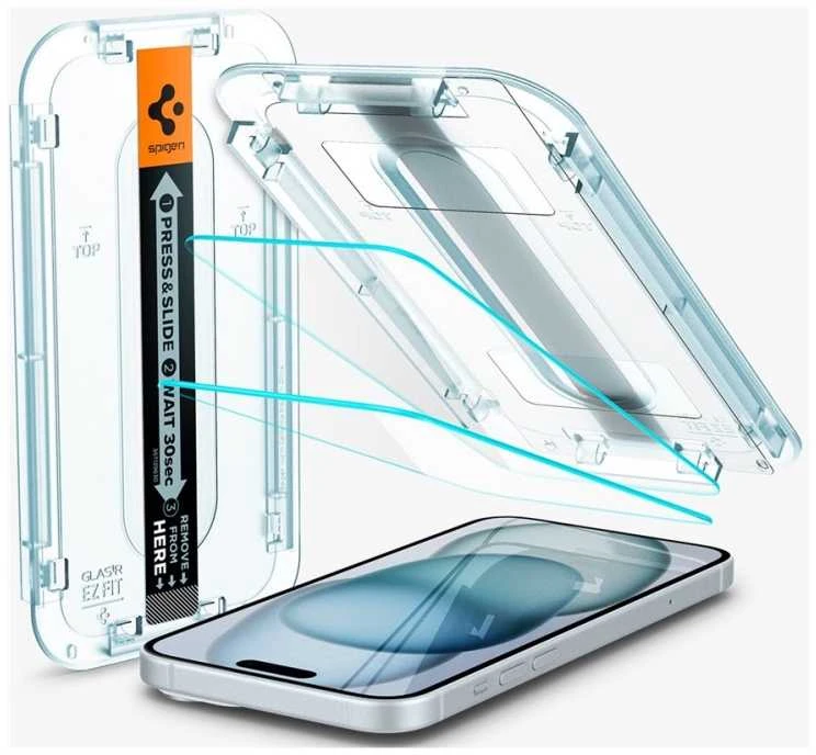 Apsauginis stiklas Spigen GLAS.TR „EZ FIT” 2-PACK Apple iPhone 15 PLUS CLEAR