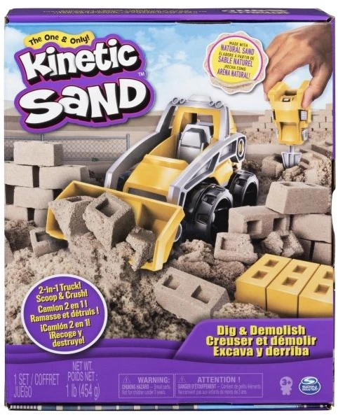 Spin Master Kinetic Sand, „Dig N' Demolish“ žaidimų rinkinys su 1 svaro žaidimų smėliu ir žaisliniu sunkvežimiu, sensoriniai žaislai vaikams nuo 5 metų, vaikų kinetinis smėlis, nuo 5 metų, plastikas, smėlio spalvos