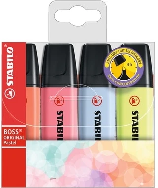 Stabilo Highlighter Boss Pastelinis dėklas 4 spalvų STABILO