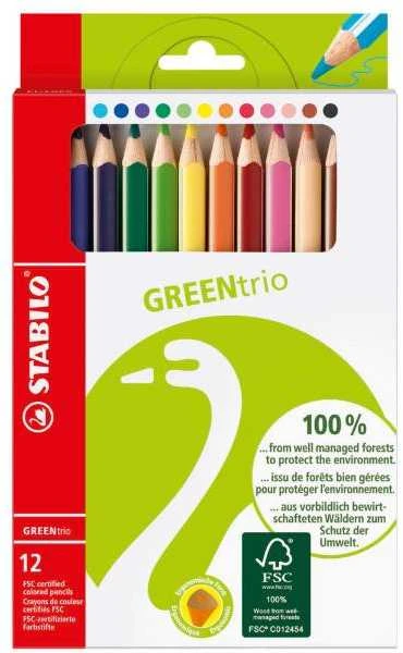 Stabilo GREENtrio spalvoti pieštukai 12 vnt. pakuotė