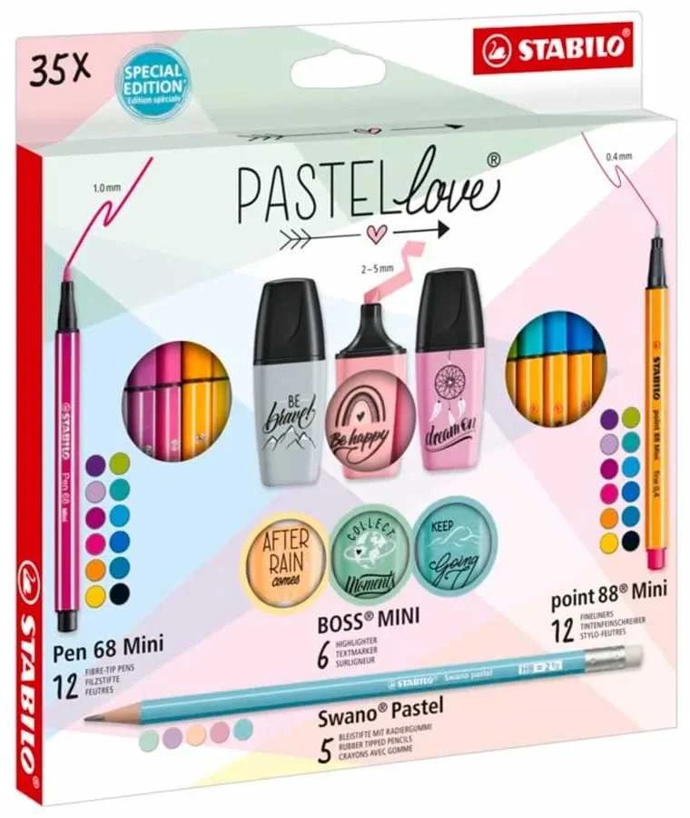 Stabilo Pastel Love 35 dalių rašymo priemonių rinkinys