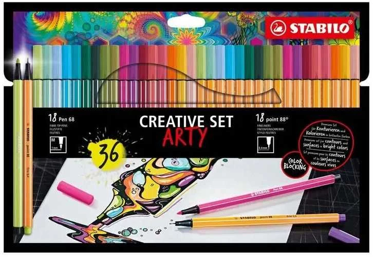 Stabilo rinkinys Cienkopis STABILO point 88 / Flamaster Pen 68 dėklas 36 vnt ARTY Creative Set 8868 / 36-1-20-6