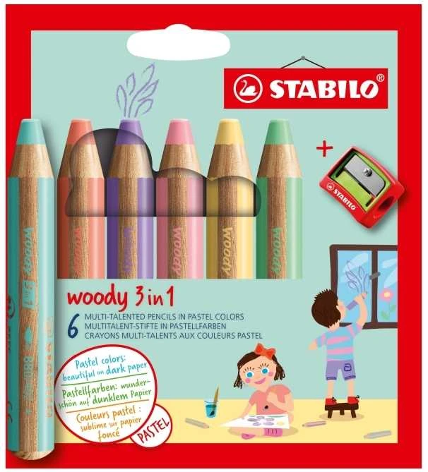 Stabilo Woody 3 viename pasteliniai pieštukai su drožtuku