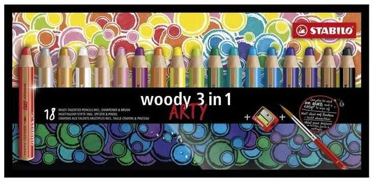 Stabilo Woody Arty 18 spalvų pieštukų rinkinys dėžutėje