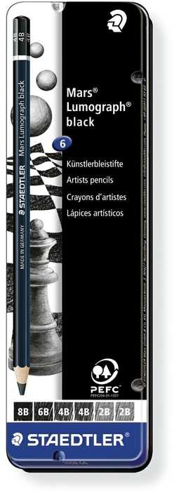 STAEDTLER grafitinių pieštukų rinkinys „Mars Lumograph“, 6 kietumo, šešiakampiai, meniniai