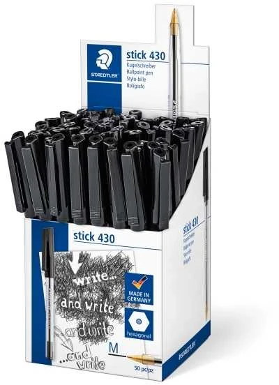Staedtler Stick 430 juodi tušinukai 50 vnt. dėžutėje