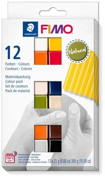 Staedtler FIMO 8023 C, Modelis, Juoda, Mėlyna, Šokoladinė, Konjako spalva, Pilka, Alyvuogių, Oranžinė, Rožinė, Raudona, Balta, Geltona, 12 vnt., 12 spalvų, 110 °C, 30 min.