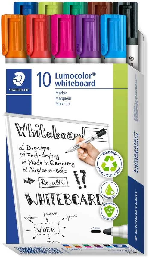 Staedtler Dry-ease markeris lentoms, 10 spalvų, Staedtler pakuotė