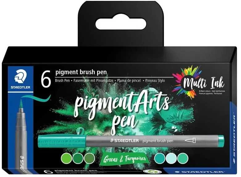 Staedtler STAEDTLER MultiInk Pigment Arts brush pen 6er-Set grün&türki retail