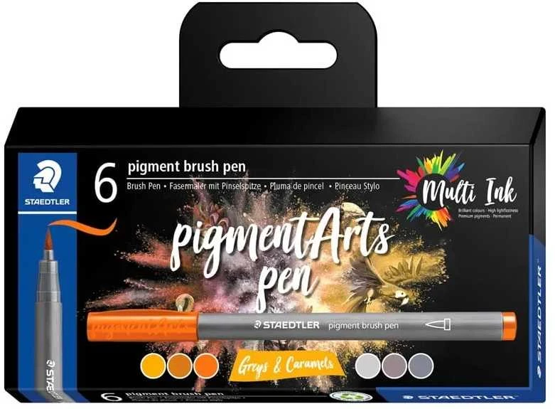 Staedtler STAEDTLER MultiInk Pigment Arts šepečių rašiklis 6er-Set grau&Caram mažmeninė prekyba