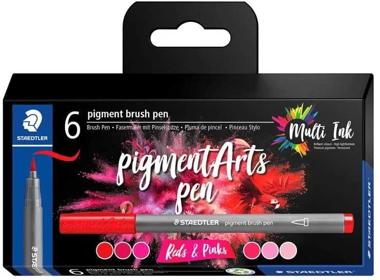 Staedtler MultiInk Pigment Arts brush pen komplektas 6 reds&pinks retail