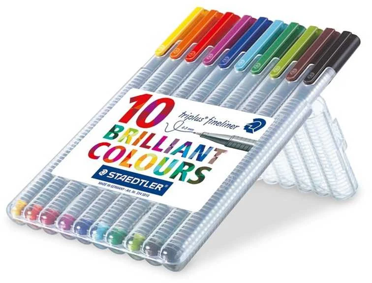 „Staedtler Fiber Fineliner“ TRIPLUS FINELINER, 10 spalvų dėklas (STA149)