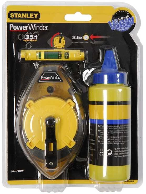 STANLEY SZNUR TRASERSKI POWERWINDER 30m + KREDA + POZIOMNICA SZNURKOWA