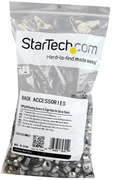 StarTech.com 100 vnt. M6 tvirtinimo varžtų ir narvelinių veržlių serverio stelažui, varžtas, metalas, lakštinis metalas, universalus, M6, kupolinė galvutė