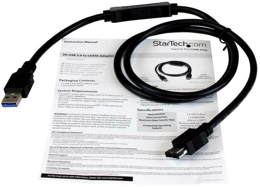 Kabelis USB StarTech USB-A - eSATA 1 m Juodas (USB3S2ESATA3)