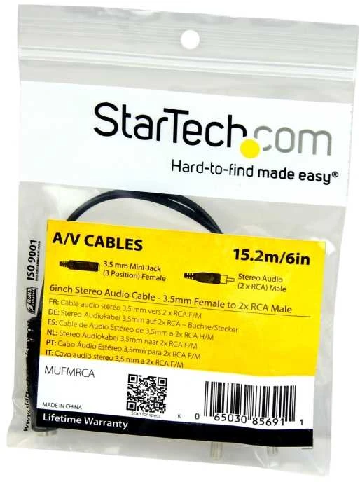 Kabelis StarTech lizdas 3,5 mm - RCA (Cinch) x2 0,15 m juodas (MUFMRCA)