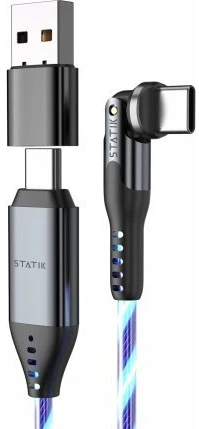 STATIK PowerPivot Pro, šviečiantis LED laidas, USB-C į USB-C, 2m, Juodas