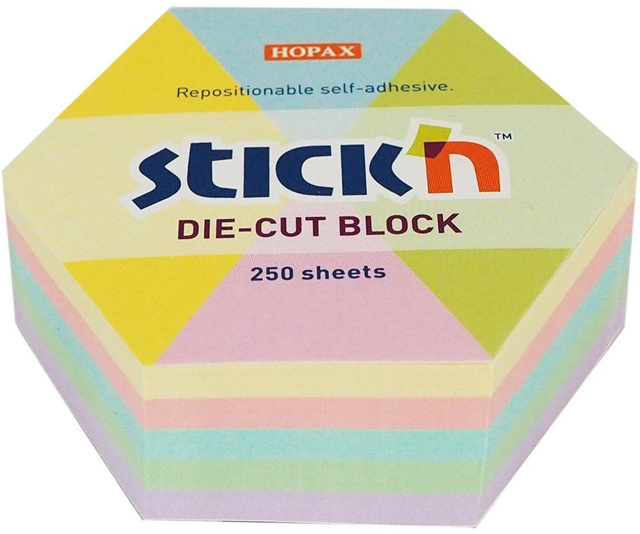 Stickn Notes sześciokąt, 61x70mm, mix 5 kol. pastelowych, 250kart. Stick''n 21826
