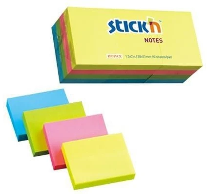 Stick N Find Lipnūs lapeliai Stick´N 21532, 38x51mm, 12×100 lapelių, 4 neoninės spalvos