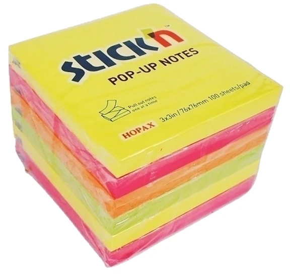Stick N Find Lipnių lapelių užrašai Z-Notes 6 blokai 76x76 mm 100 lapelių asorti neoninės spalvos
