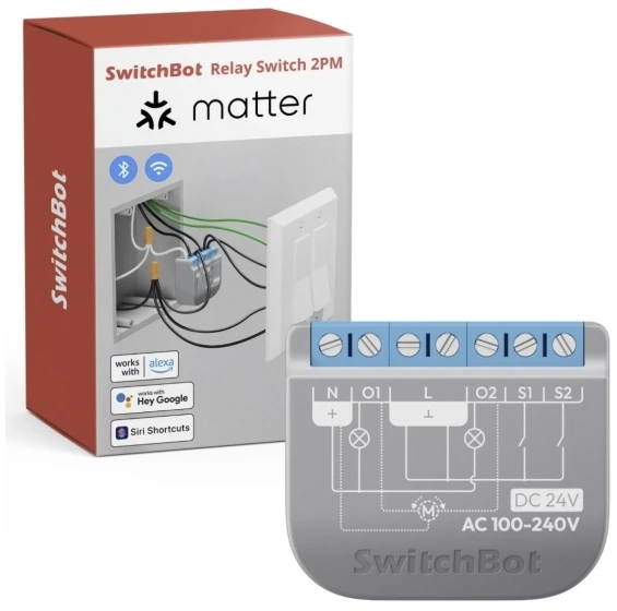SwitchBot Relay Switch 2PM išmanusioji relė 2 kanalų 16A, Matter