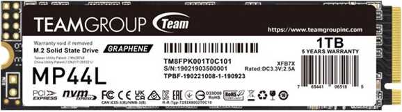 „Dysk Team Group MP44L“ SSD diskas, 1 TB, M.2 PCIe NVMe Gen4 x4 (5000/4500),